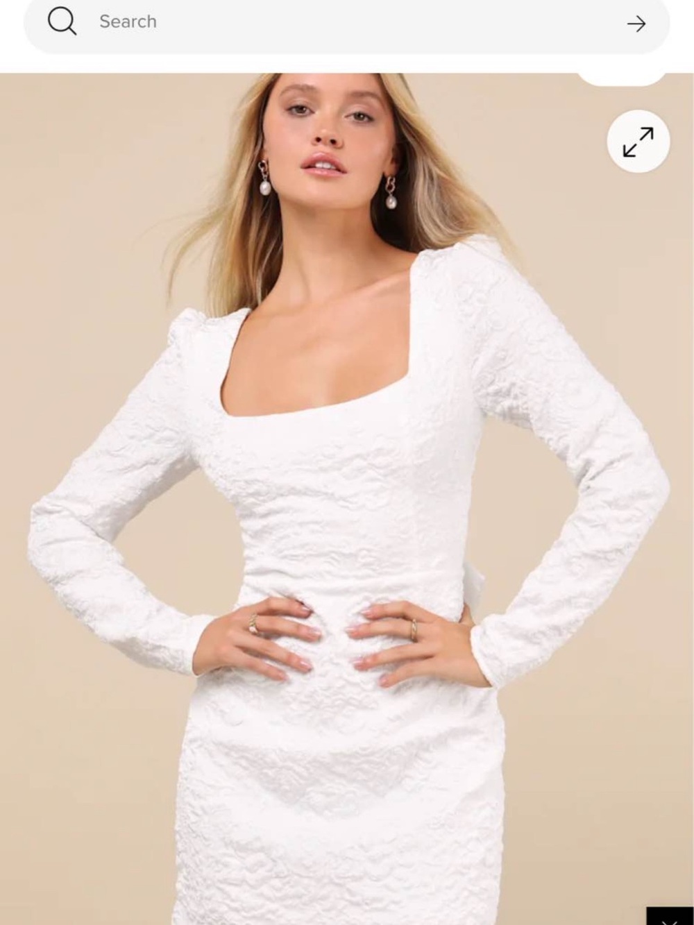 Lulu's White Long-Sleeve Square-Neck Textured Dress